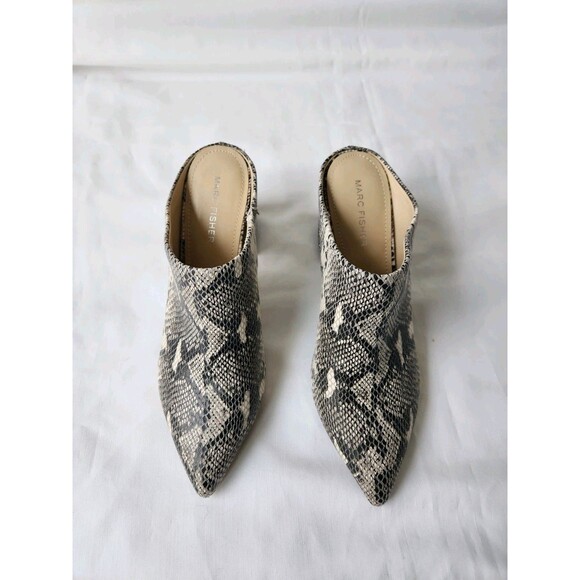 Marc Fisher 7 Ragni Gray Snake Leather Mule Pointed Toe 2.5"Block Heel Worn Once - Picture 3 of 10
